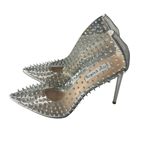 Steve Madden Vala Spiked Pumps Silver / Clear Size 8.5 - Picture 3 of 7